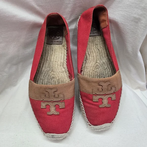 Tory Burch Deep Pink/Red Leather Espadrille Flats Cap Toe  Tory Burch Red Espadrille Flats display picture 1
